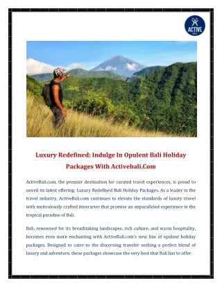 Luxury Redefined Indulge In Opulent Bali Holiday Packages With Activebali.Com