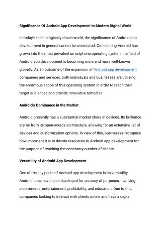 Significance Of Android App Development In Modern Digital World