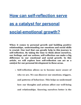 How can self-reflection serve as a catalyst for personal social-emotional growth
