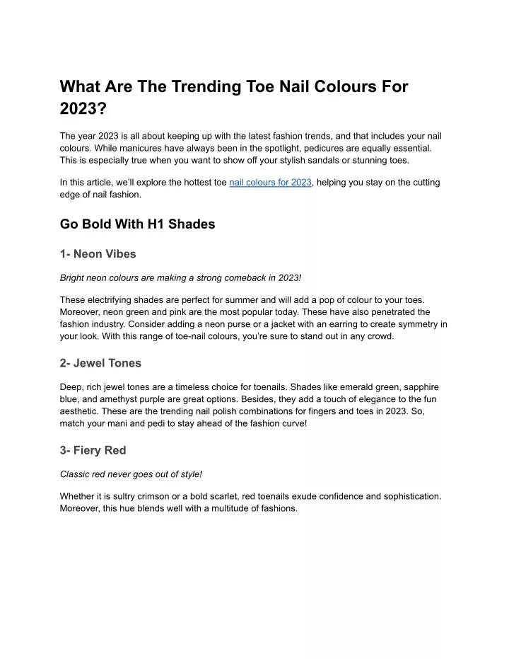 what are the trending toe nail colours for 2023