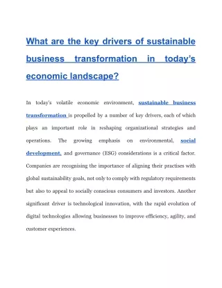 What are the key drivers of sustainable business transformation in today’s economic landscape