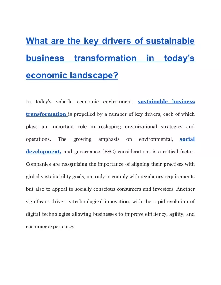 what are the key drivers of sustainable