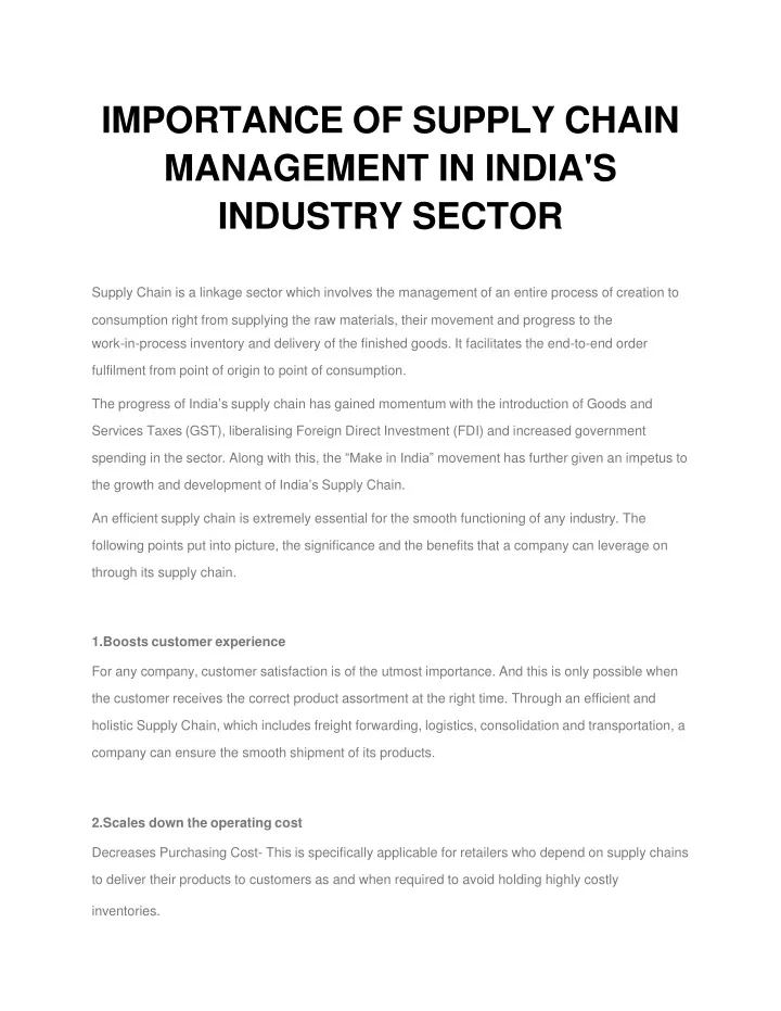 importance of supply chain management in india s industry sector