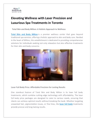Elevating Wellness with Laser Precision and Luxurious Spa Treatments in Toronto