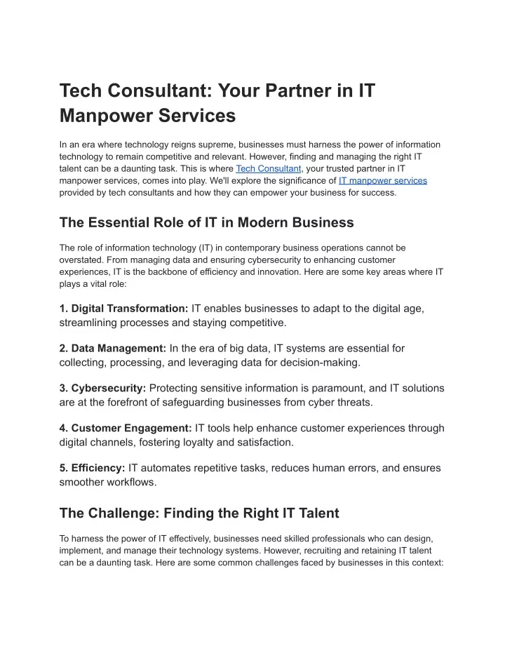 tech consultant your partner in it manpower