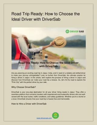 Road Trip Ready How to Choose the Ideal Driver with DriverSab