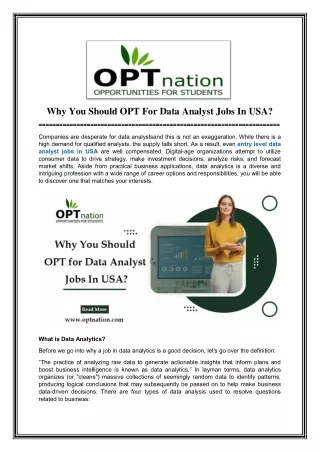 why you should opt for data analyst jobs in usa