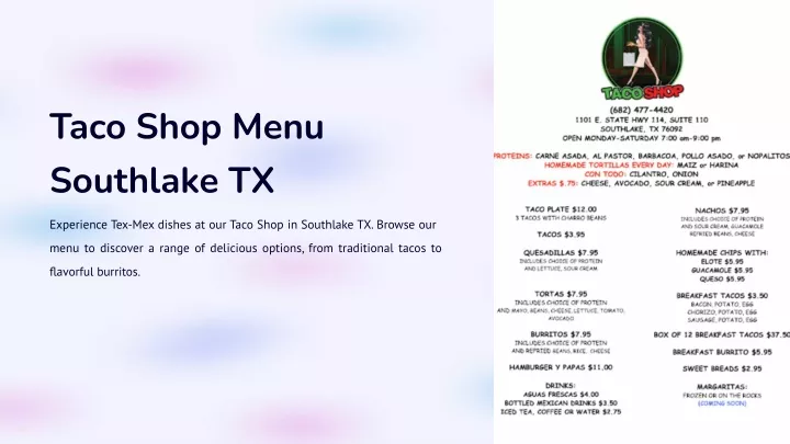 taco shop menu southlake tx