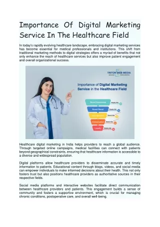Importance Of Digital Marketing Service In The Healthcare Field