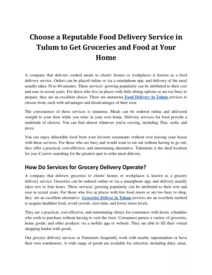 choose a reputable food delivery service in tulum to get groceries and food at your home