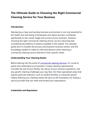 The Ultimate Guide to Choosing the Right Commercial Cleaning