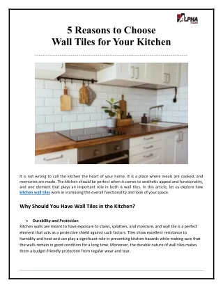 5 reasons to Choose Wall Tiles for Your Kitchen