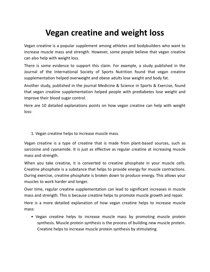 vegan creatine and weight loss vegan creatine