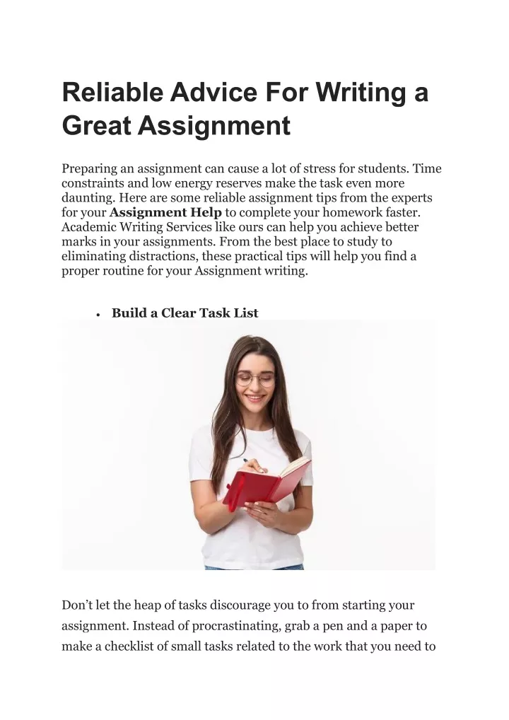 reliable advice for writing a great assignment