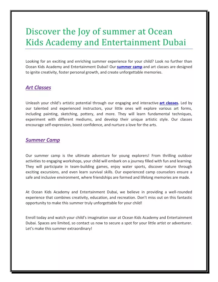 discover the joy of summer at ocean kids academy