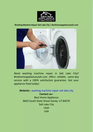 Washing Machine Repair Salt Lake City  Besthomeapplianceutah.com