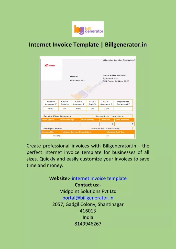 internet invoice template billgenerator in