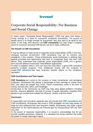 Corporate Social Responsibility For Business and Social Change