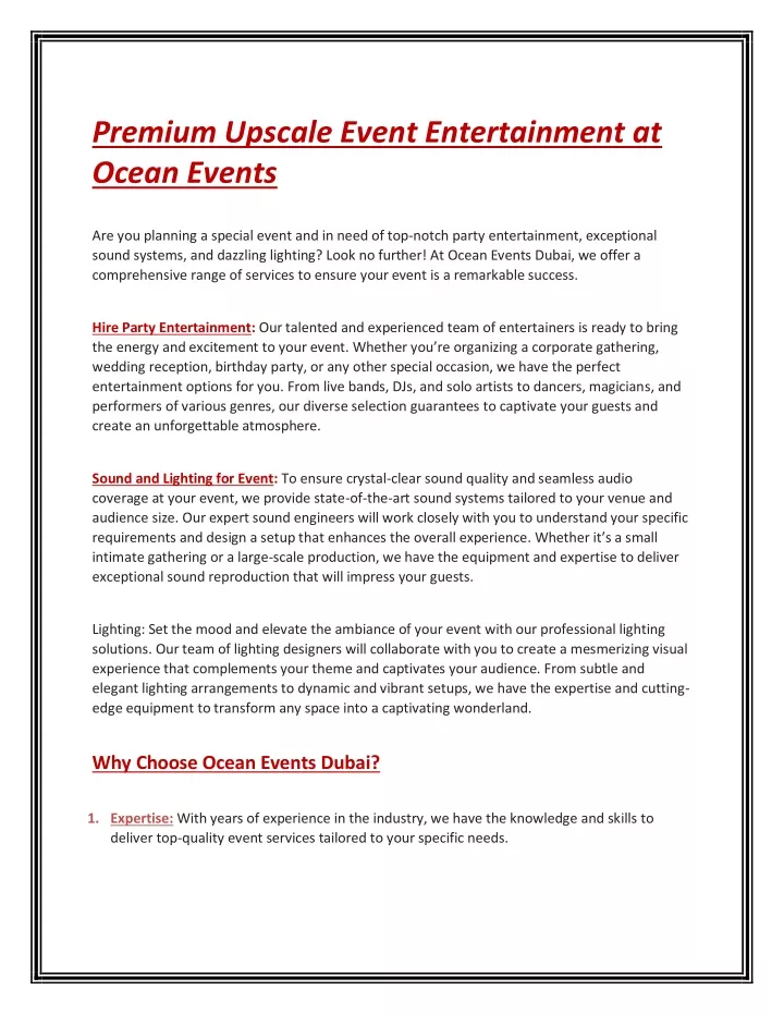 premium upscale event entertainment at ocean