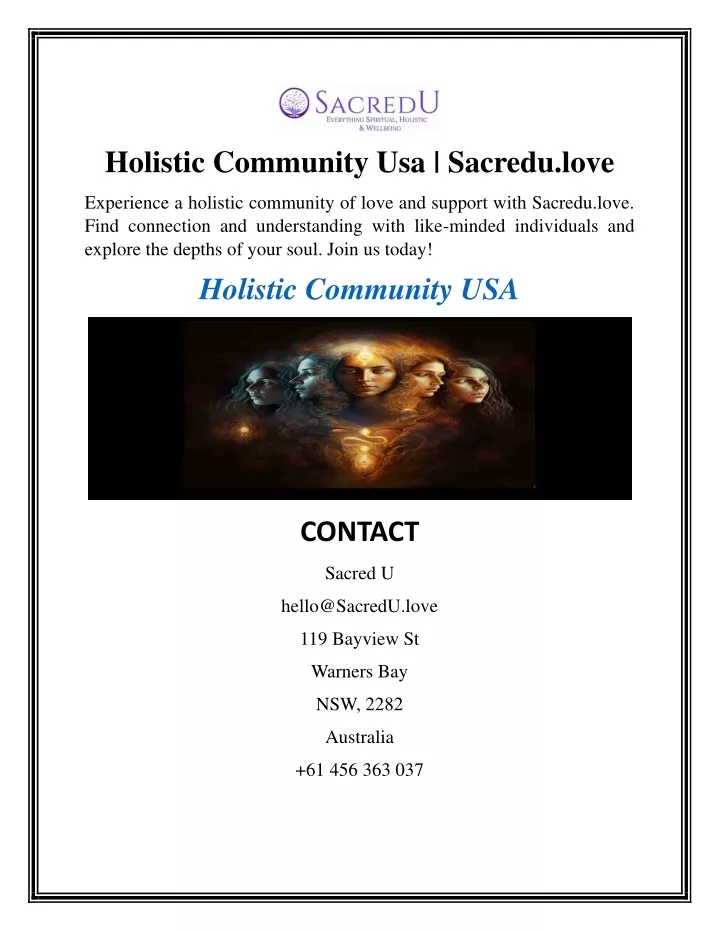 holistic community usa sacredu love