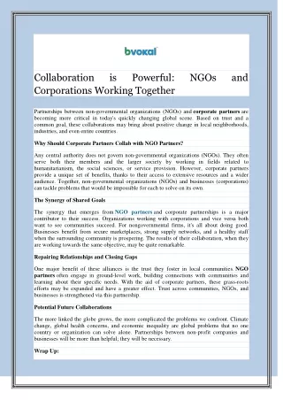 Collaboration is Powerful NGOs and Corporations Working Together