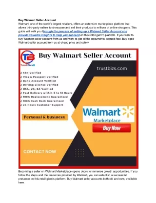 Walmart Seller Account - 100% Safe& Best Marketplace Acc