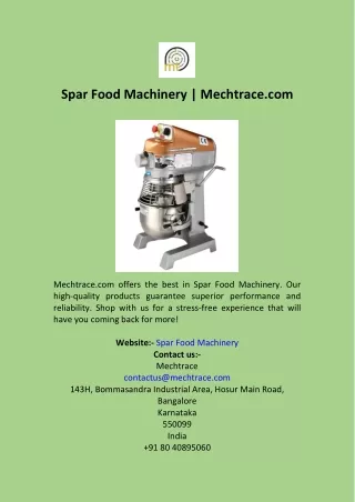 Spar Food Machinery  Mechtrace.com