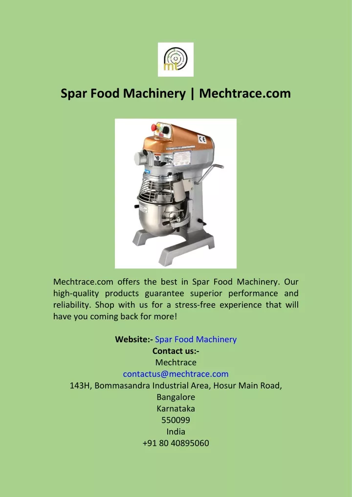 spar food machinery mechtrace com