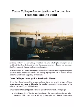 Crane Collapse Investigation – Recovering From the Tipping Point