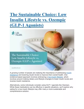 The Sustainable Choice: Low Insulin Lifestyle vs. Ozempic (GLP-1 Agonists)