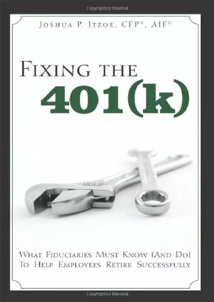 read ebook pdf fixing the 401 k what fiduciaries