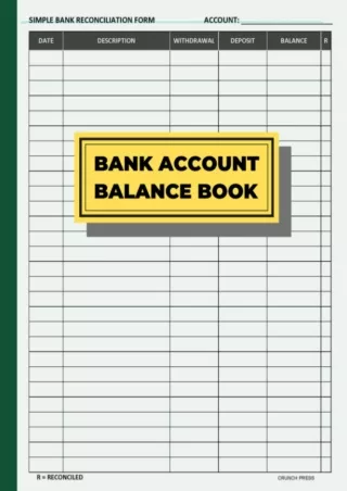 ✔Read❤ ebook [PDF]  Bank Account Balance Book: Simple Check Register for Checkin