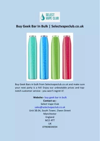 Buy Geek Bar In Bulk  Selectvapeclub.co.uk