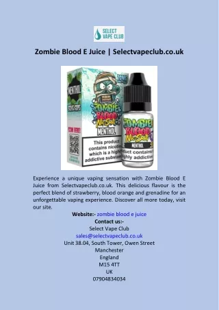 Zombie Blood E Juice  Selectvapeclub.co.uk