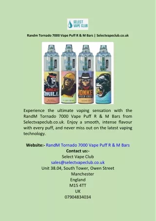 Randm Tornado 7000 Vape Puff R & M Bars  Selectvapeclub.co.uk