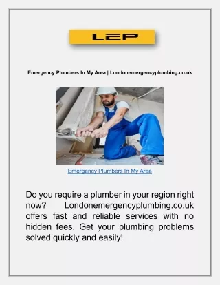 Emergency Plumbers In My Area | Londonemergencyplumbing.co.uk