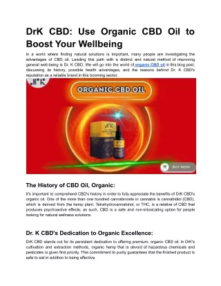 DrK CBD_ Use Organic CBD Oil to Boost Your Wellbeing