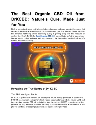 The Best Organic CBD Oil from DrKCBD_ Nature's Cure, Made Just for You