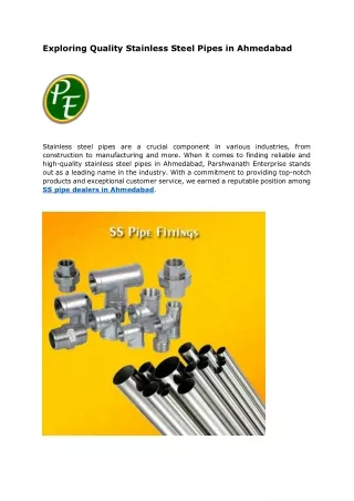 Exploring Quality Stainless Steel Pipes in Ahmedabad