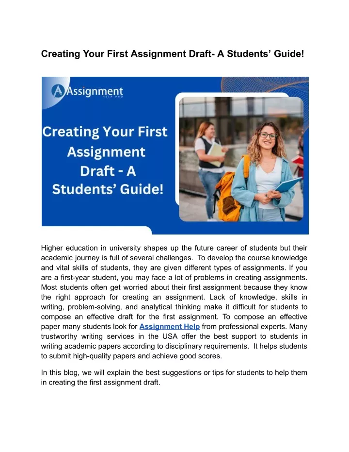 creating your first assignment draft a students