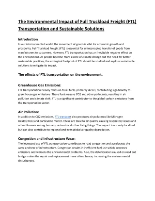 The Environmental Impact of FTL Transportation and Sustainable Solutions