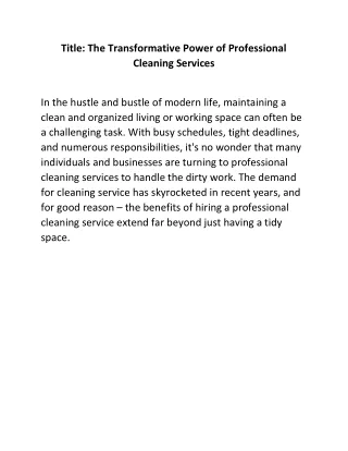 TThe Transformative Power of Professional  Cleaning Services