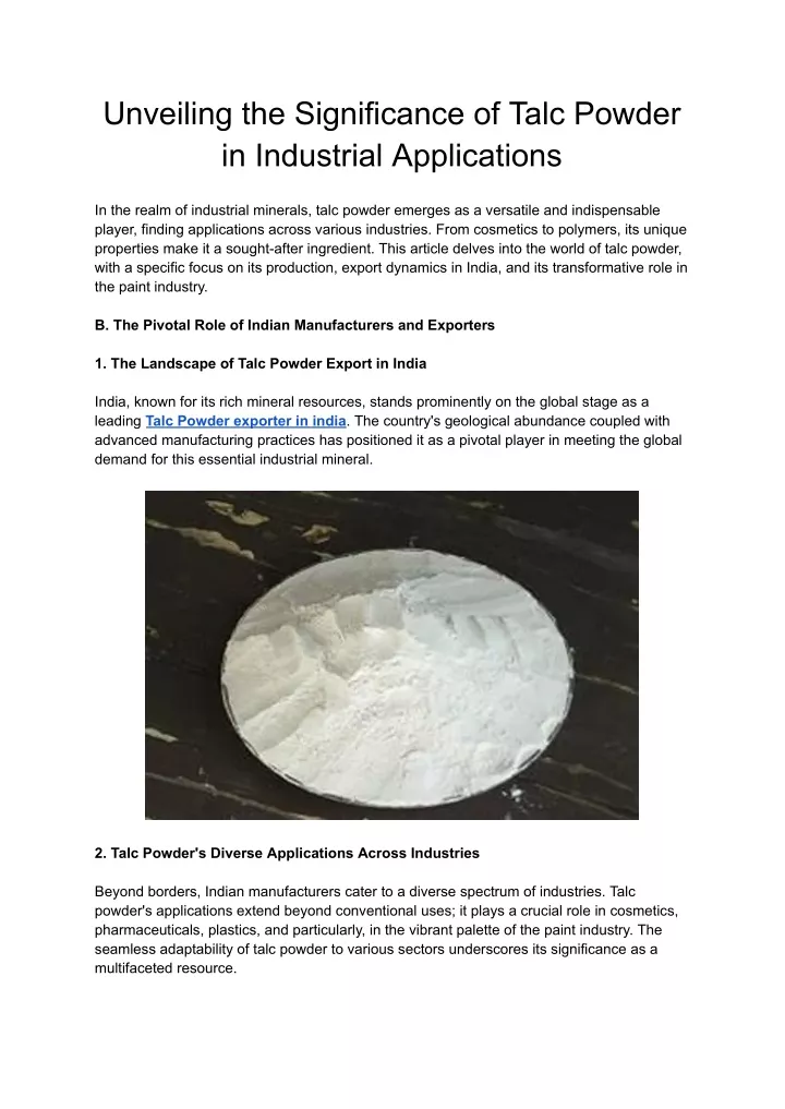 unveiling the significance of talc powder