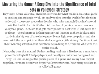 A Deep Dive into the Significance of Total Sets in Volleyball Strategy
