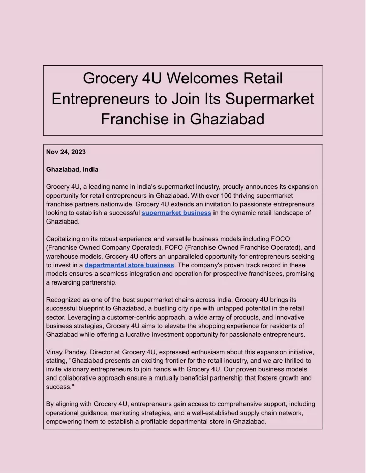 grocery 4u welcomes retail entrepreneurs to join