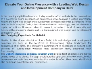 Elevate Your Online Presence with a Leading Web Design and Development Company in Delhi