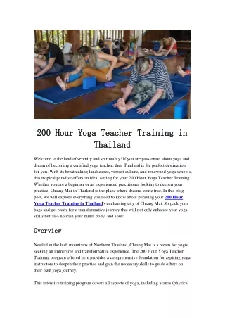 200 Hour Yoga Teacher Training in Thailand