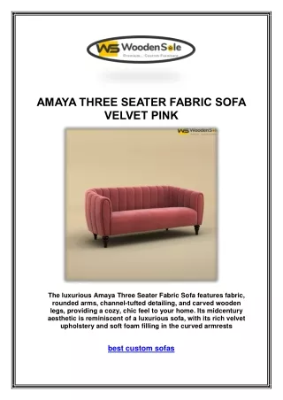 AMAYA THREE SEATER FABRIC SOFA VELVET PINK