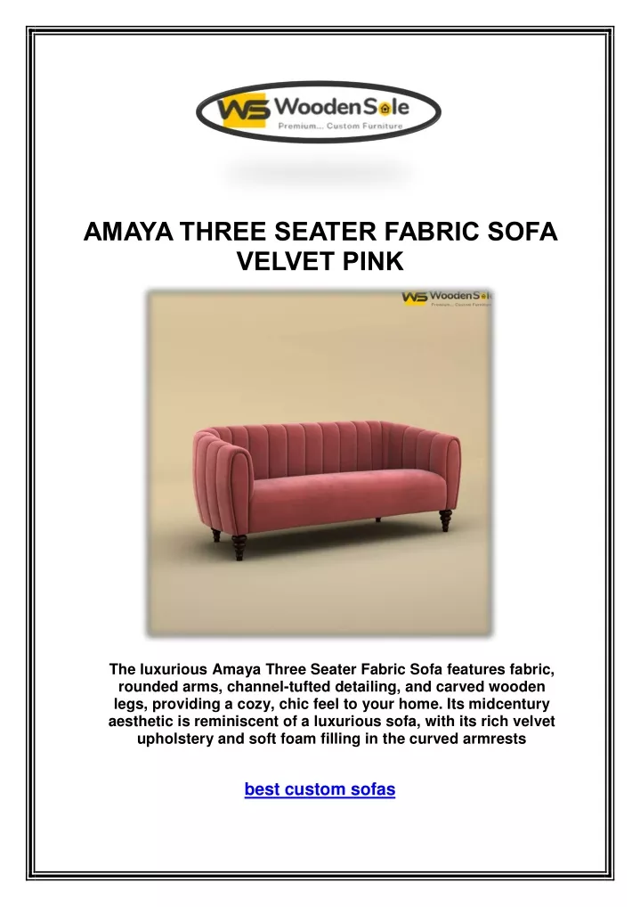 amaya three seater fabric sofa velvet pink