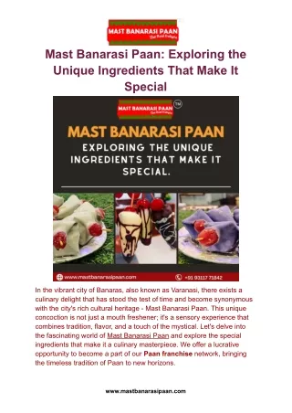 Mast Banarasi Paan: Exploring the Unique Ingredients That Make It Special